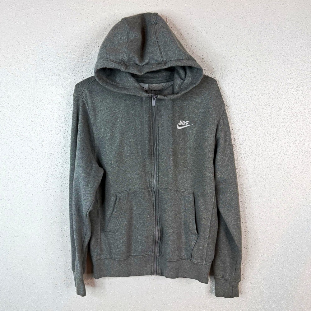 Nike Men's Gray Full Zip Fleece Hoodie Pockets Embroidered Logo Size S